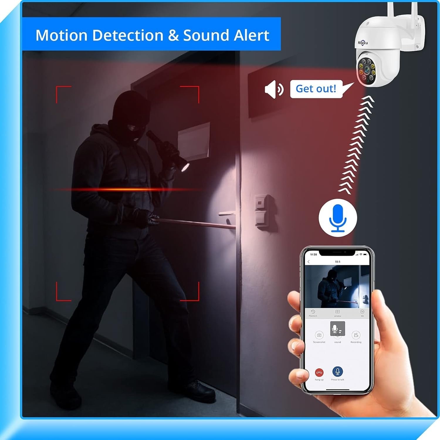 2K PTZ Security Camera Outdoor 360° Auto Tracking Color Night Vision