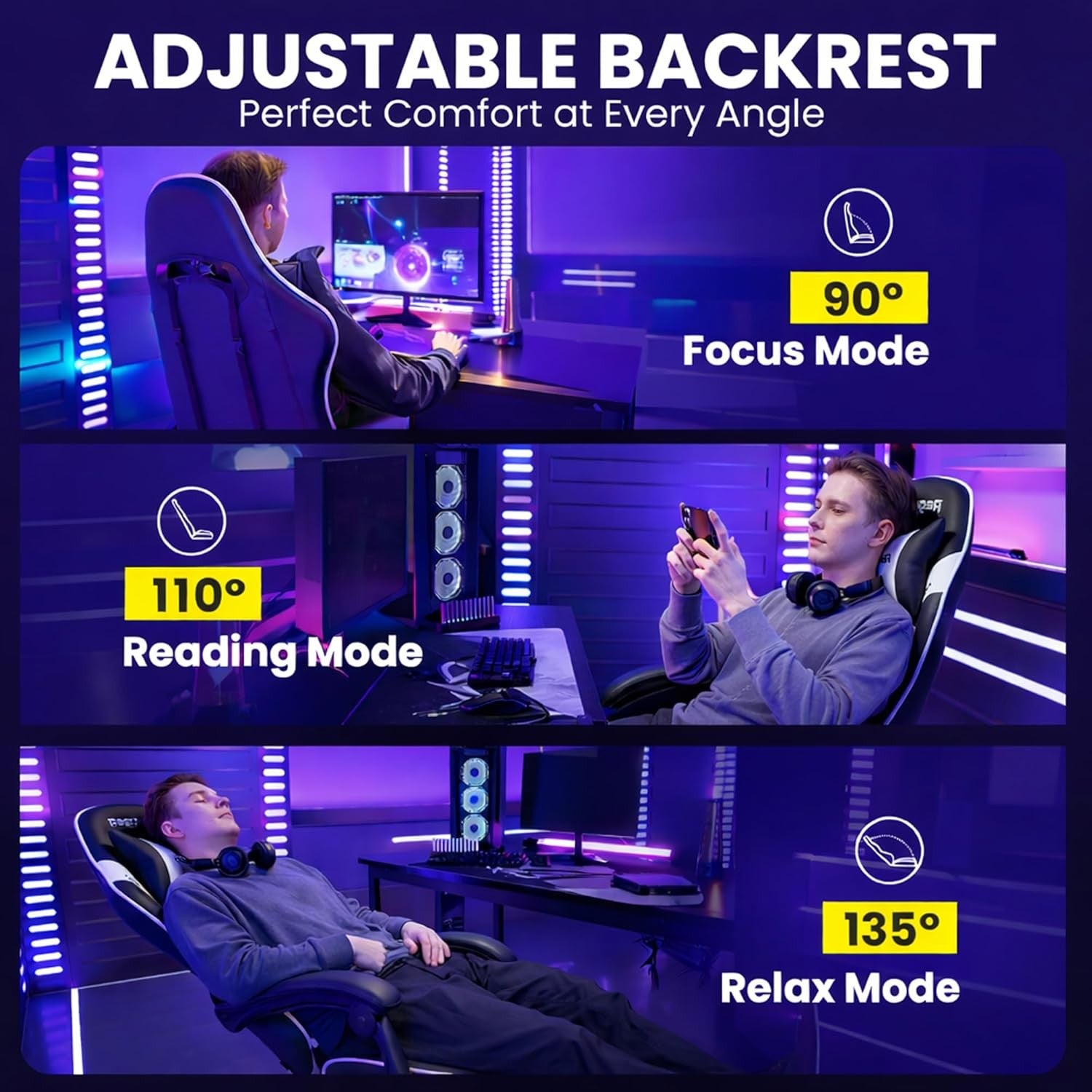 Ergonomic Gaming Chair Black Reclining Office Chair with Footrest & Lumbar Suppo