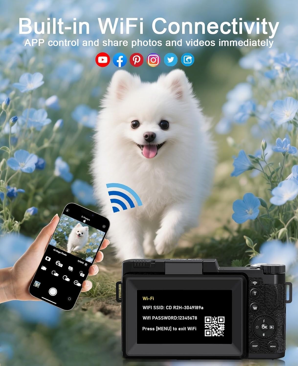 5K 64MP Vlogging Camera WiFi Flip Screen w/ 64GB Card & Lens