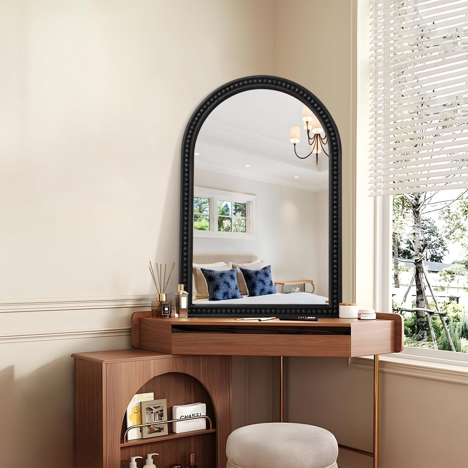 Black Arch Wall Mirror 75x50cm Bathroom Vanity Over Sink Wood Frame