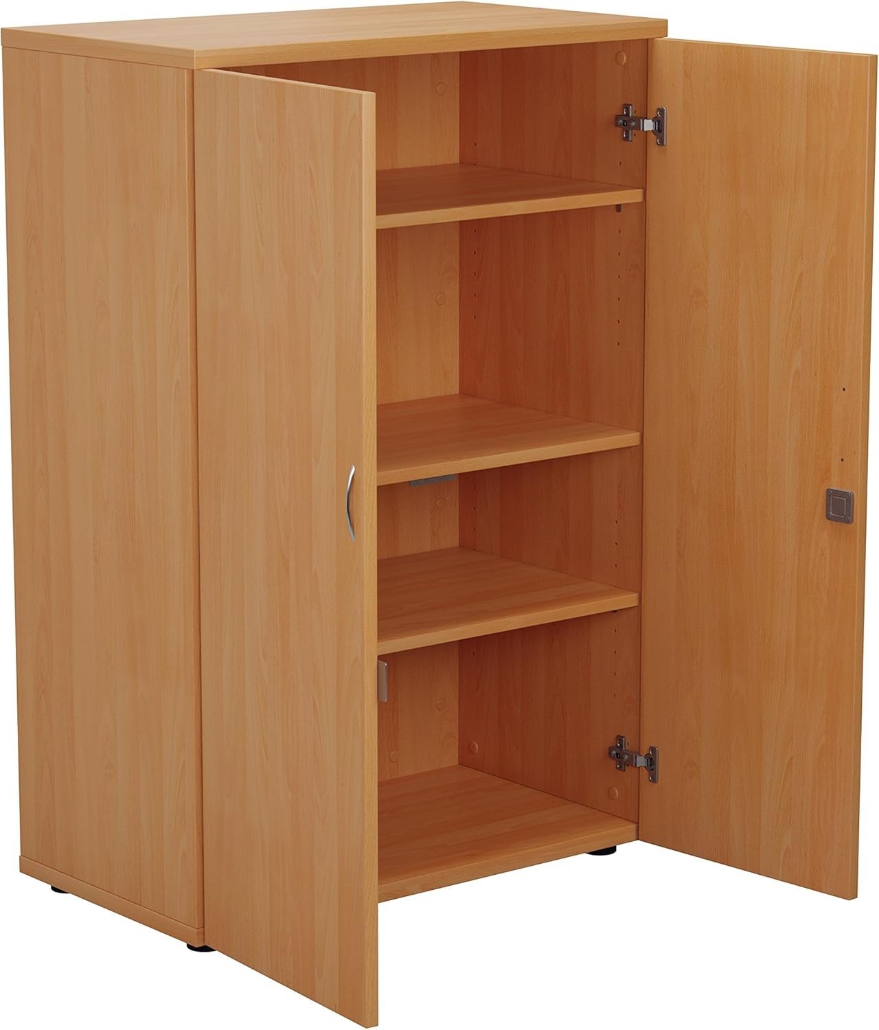 Beech Office Storage Cupboard 3 Shelf Lockable 120cm Tall Unit