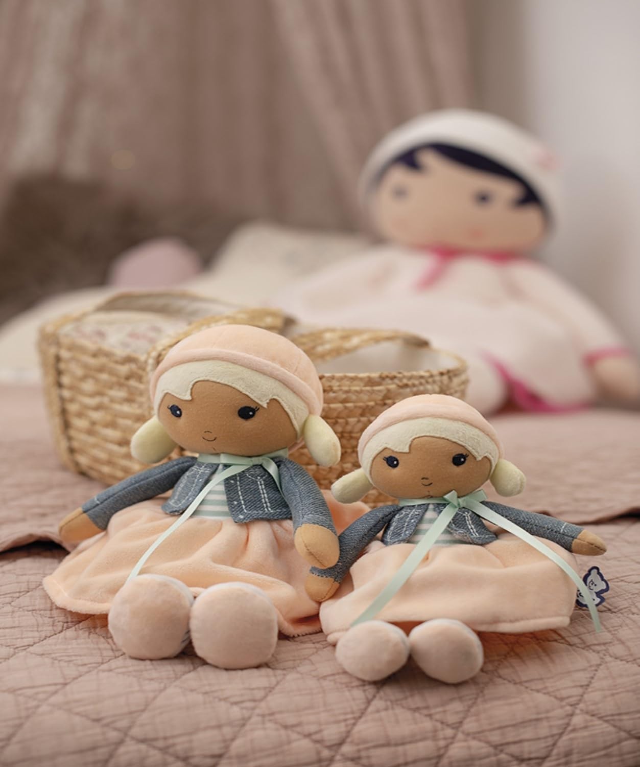 25cm Soft Fabric Baby Doll Modern Style Cuddly First Doll Name Ribbon Gift