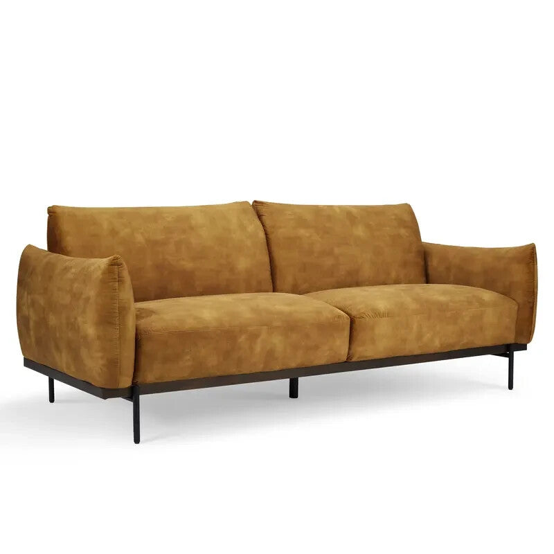 3 Seater Gold Velvet Sofa Distressed Fabric Plush Cushions Modern Legs