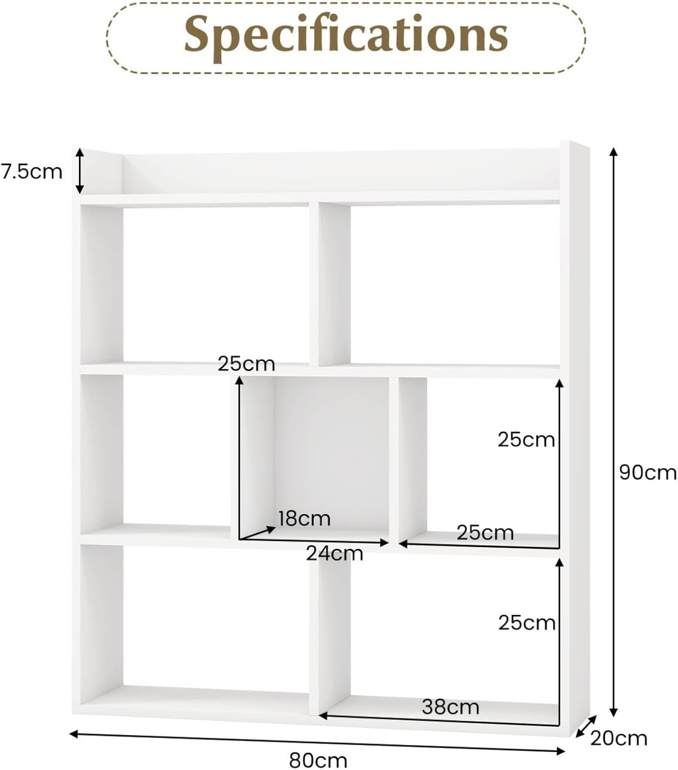 White 7-Cube Bookcase Freestanding Storage Display Shelf with Anti-Topple Kit