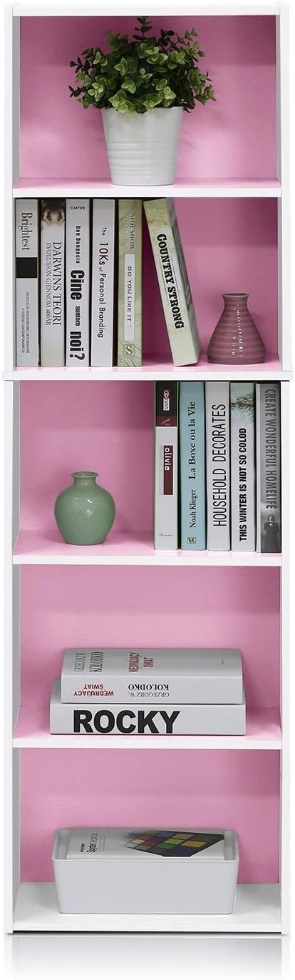 5 Tier Reversible Bookcase Storage Open Shelf Compact Organizer Bookshelf Pink
