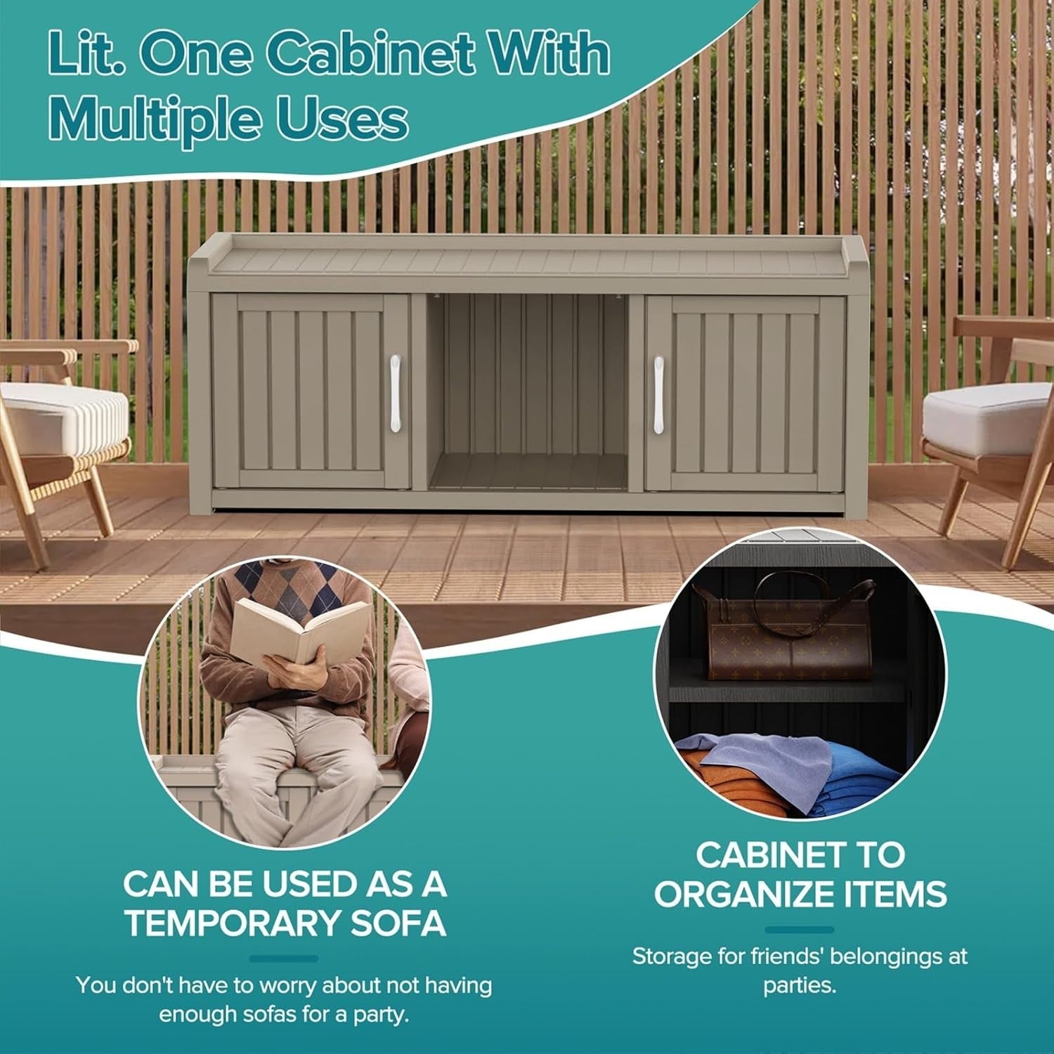 Large 3-Door Waterproof Shoe Cabinet Bench Indoor Outdoor 119x44x45.5cm