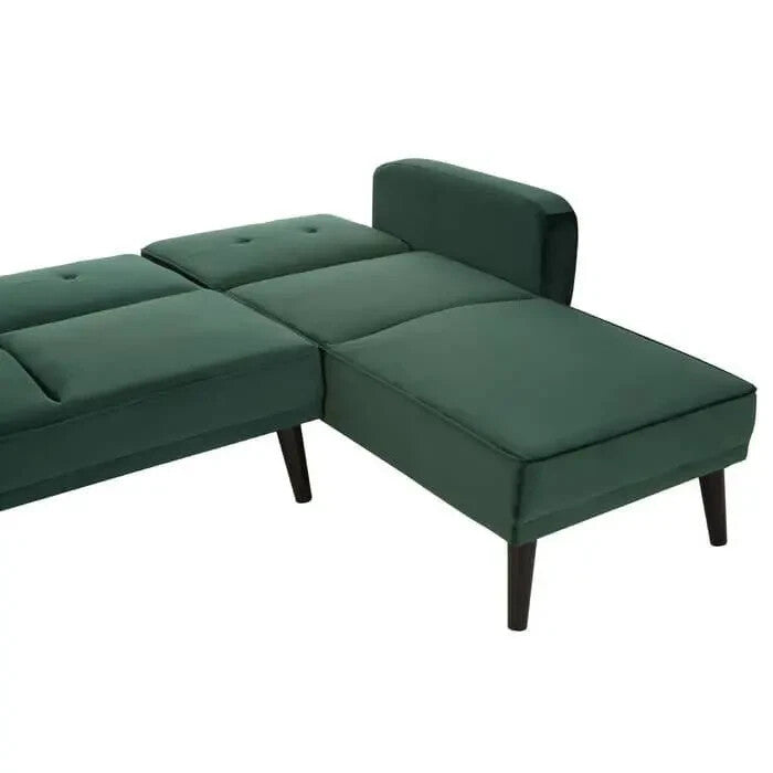 Green Velvet Corner Sofa Bed 3-Seater Pull Out Chaise Tufted Couch
