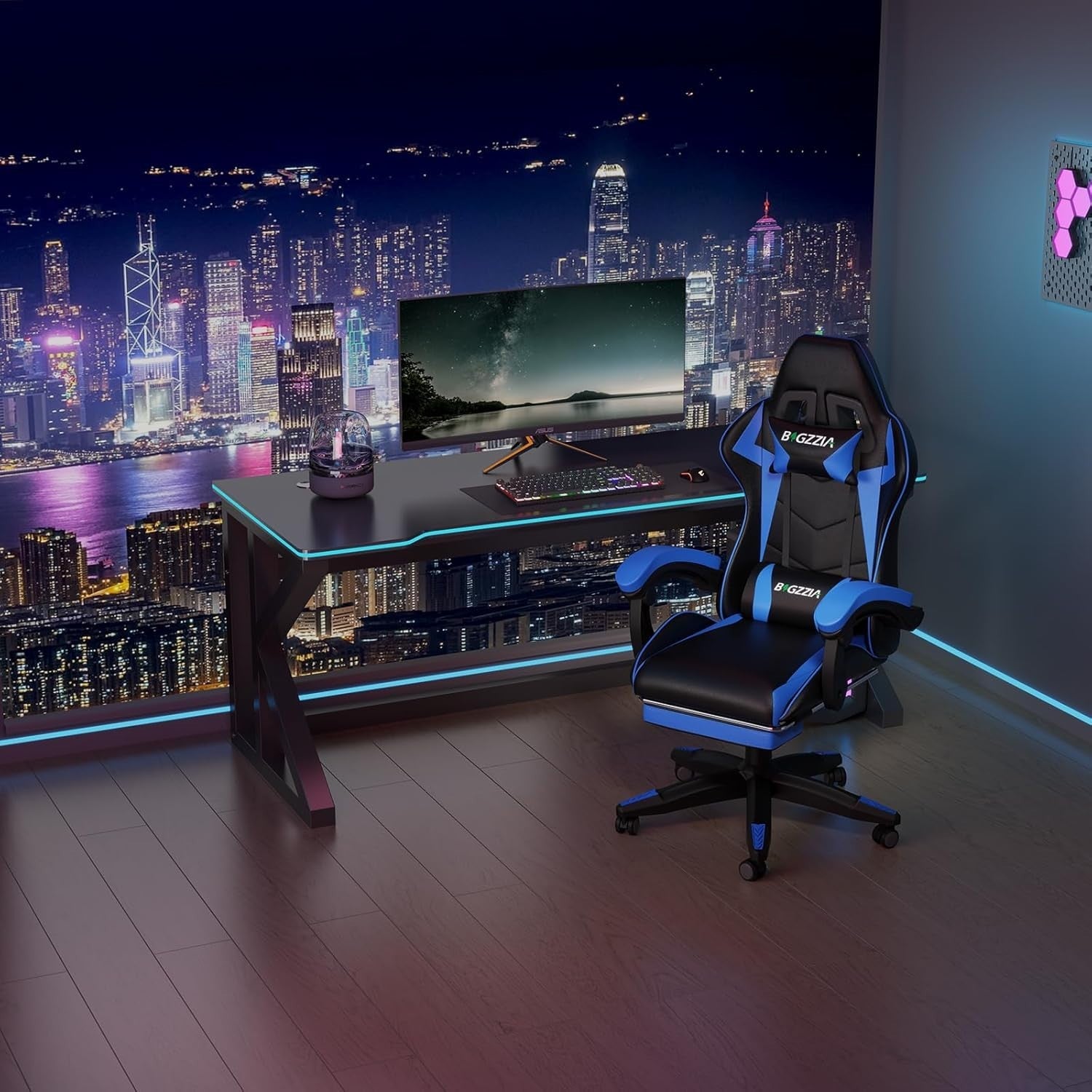 Ergonomic PU Leather Gaming Chair Reclining Office Desk Swivel w/ Lumbar