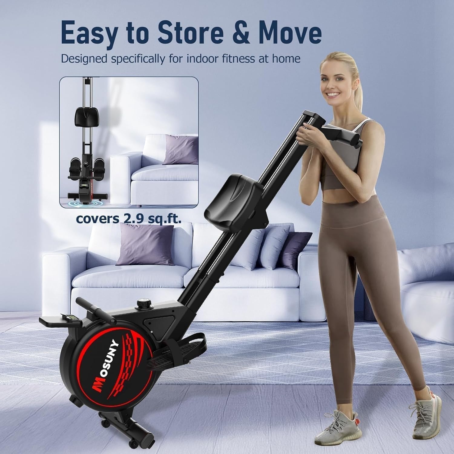 Quiet Magnetic Rowing Machine 16-Level Dual Rail Foldable Rower 350lb Home Gym