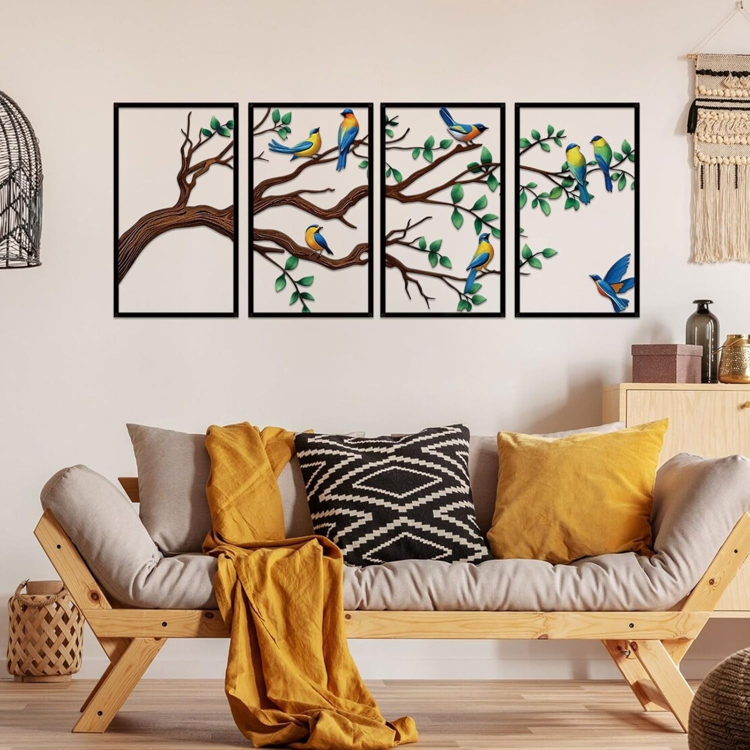 4Pc Metal Birds Branch Wall Art Tree of Life Outdoor Indoor Decor