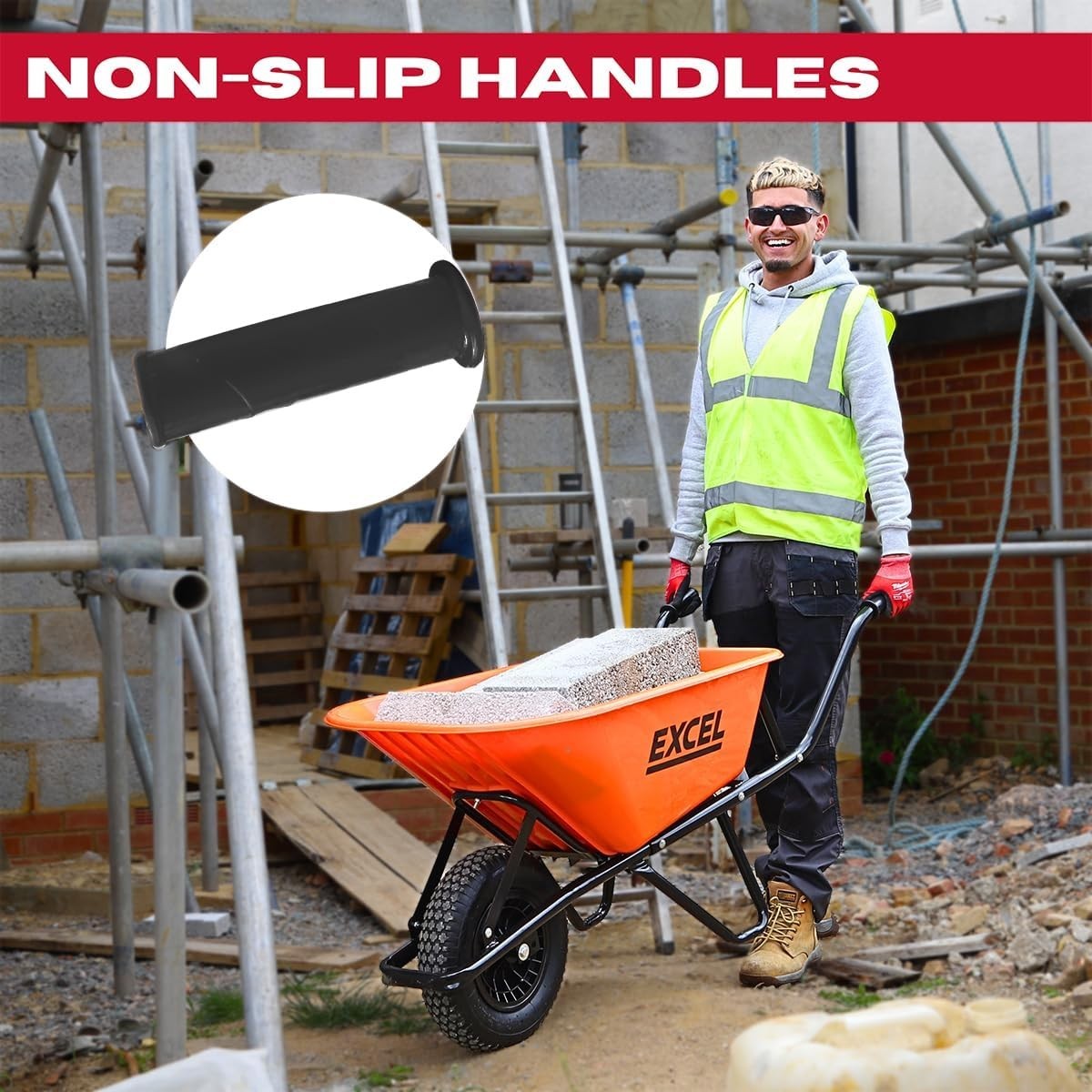 100L Orange Wheelbarrow – HDPE Tub w/ Reinforced Steel Frame & Air Tyre 150kg