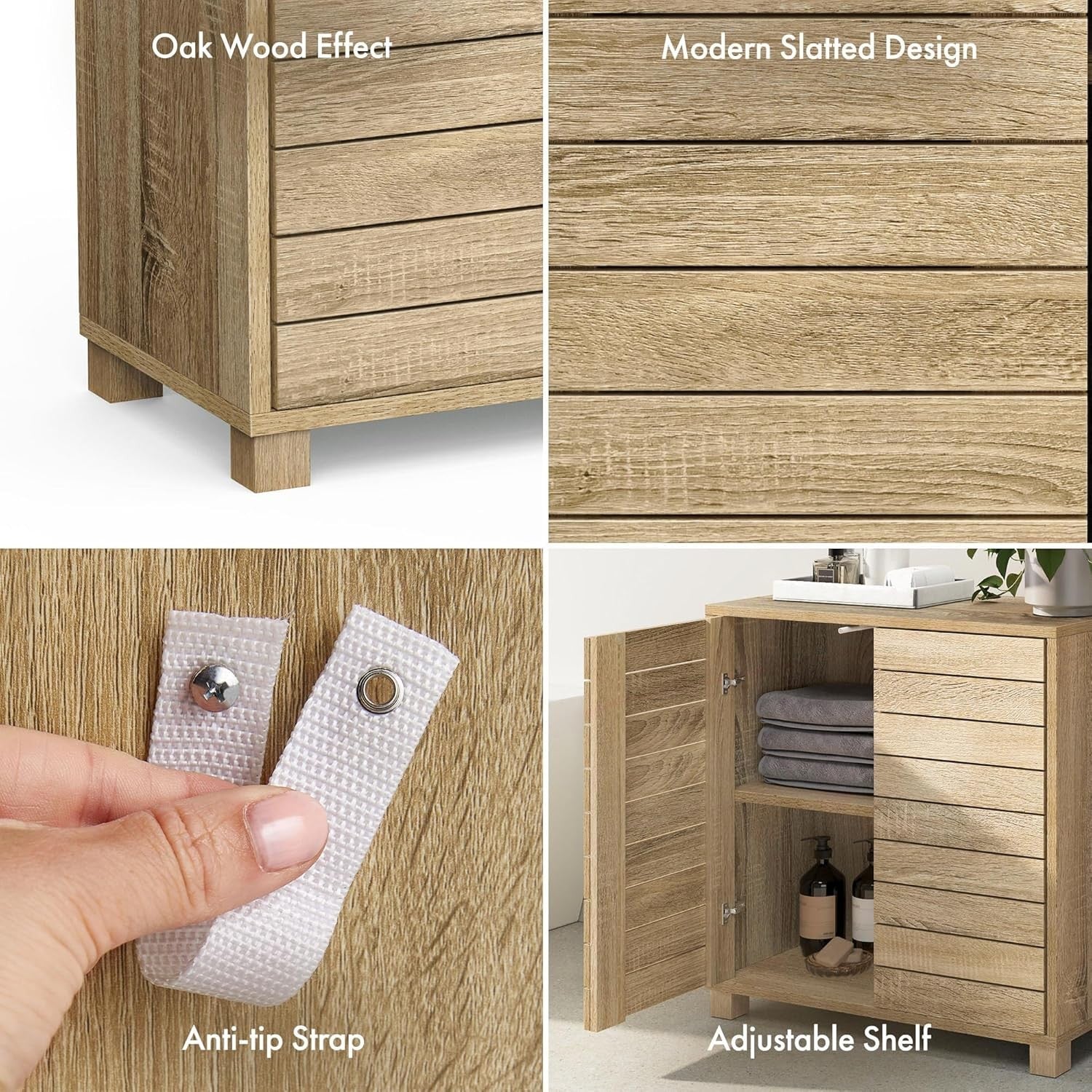 Oak Effect Bathroom Storage Cabinet Cupboard Modern Floor Standing Unit
