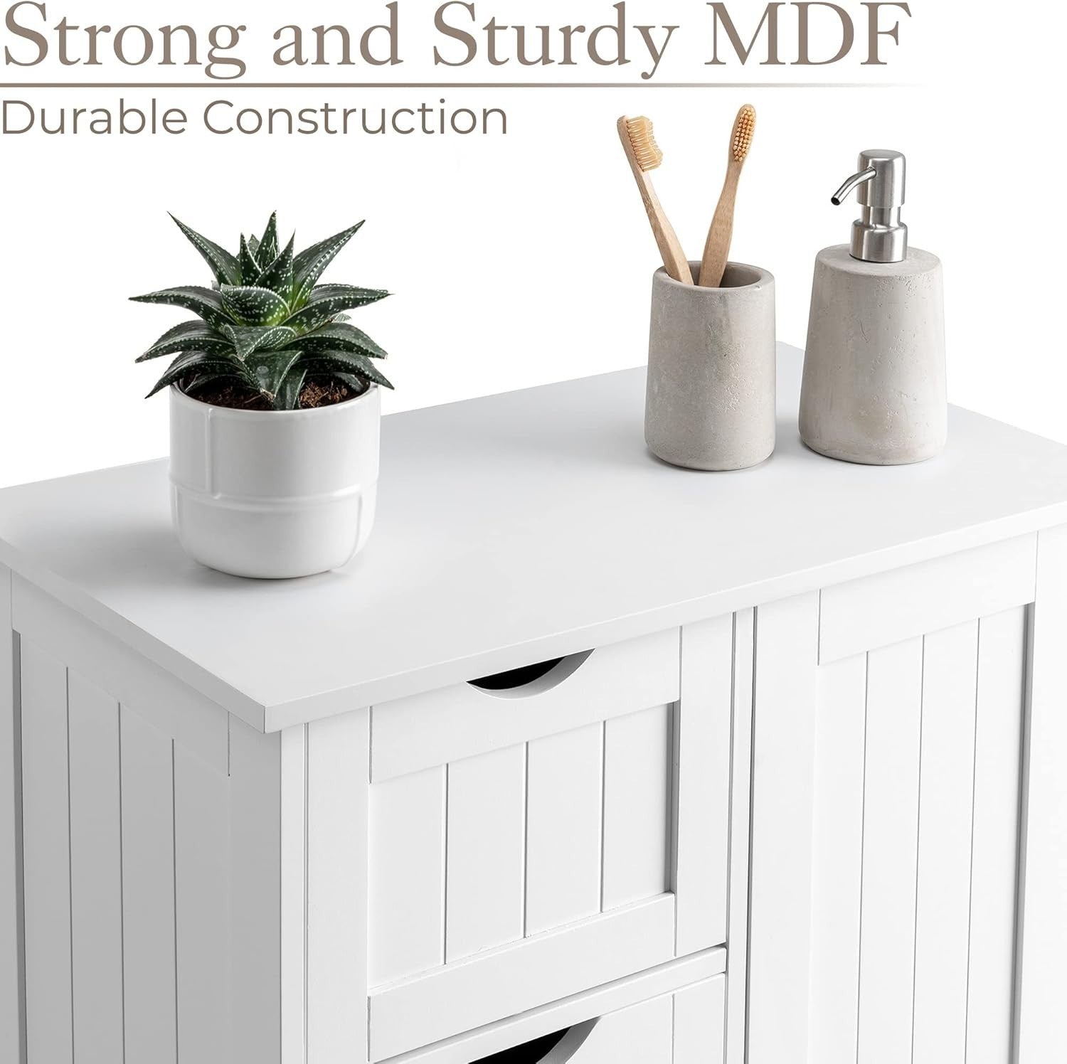 Bathroom Cabinet White Storage Unit with Drawers & Door – Slim Floor Cupboard