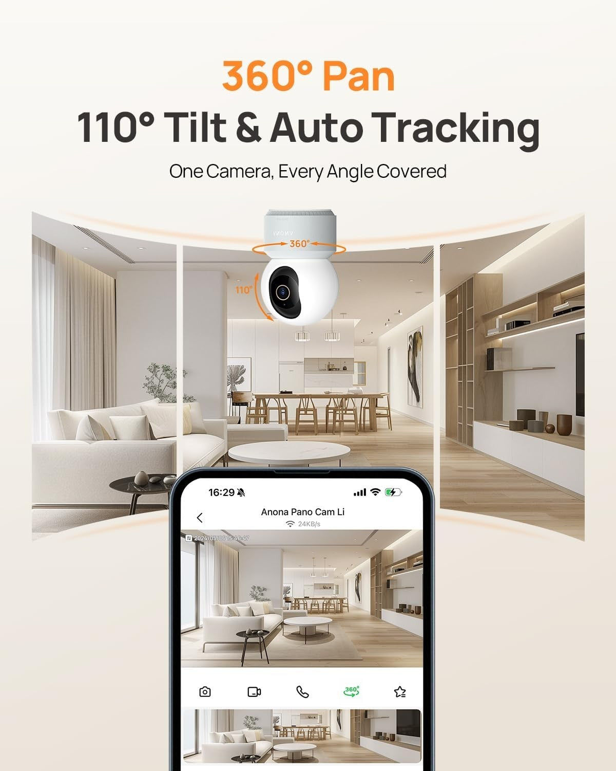 4K Indoor Security Camera 256GB SD Card 360° Pet Baby Monitor WiFi 6