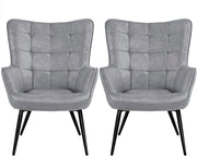Modern Gray Faux Leather Accent Chairs - High Back, Wingback Armchairs x2