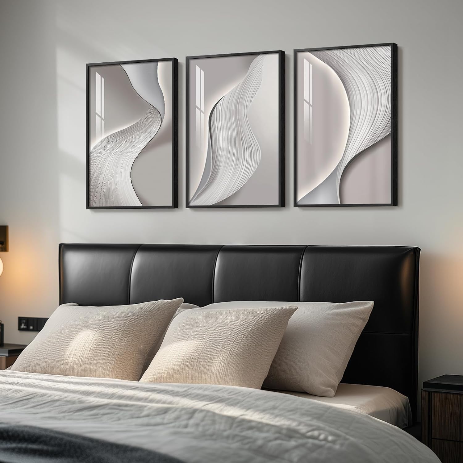 Framed Abstract Wall Art Set of 3 Grey Silver Modern Prints