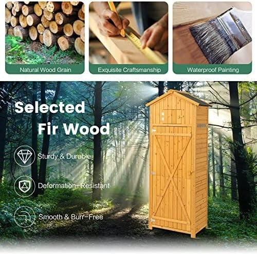 Wooden Garden Shed 6FT Outdoor Storage with Shelves, Table & Lockable Door