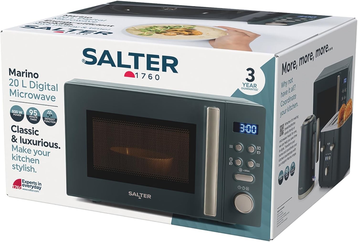 Salter Marino 20L Solo Microwave 950W Compact 5 Power Levels Blue/Grey