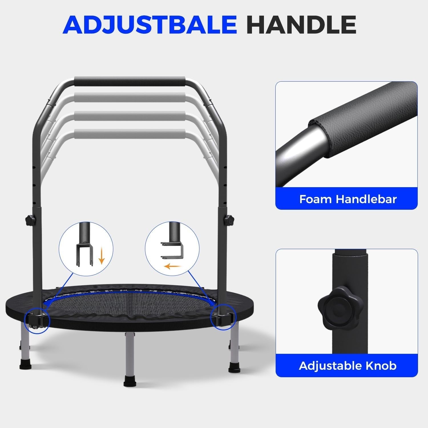 40in Fitness Rebounder Trampoline Adjustable Handle Quiet Indoor