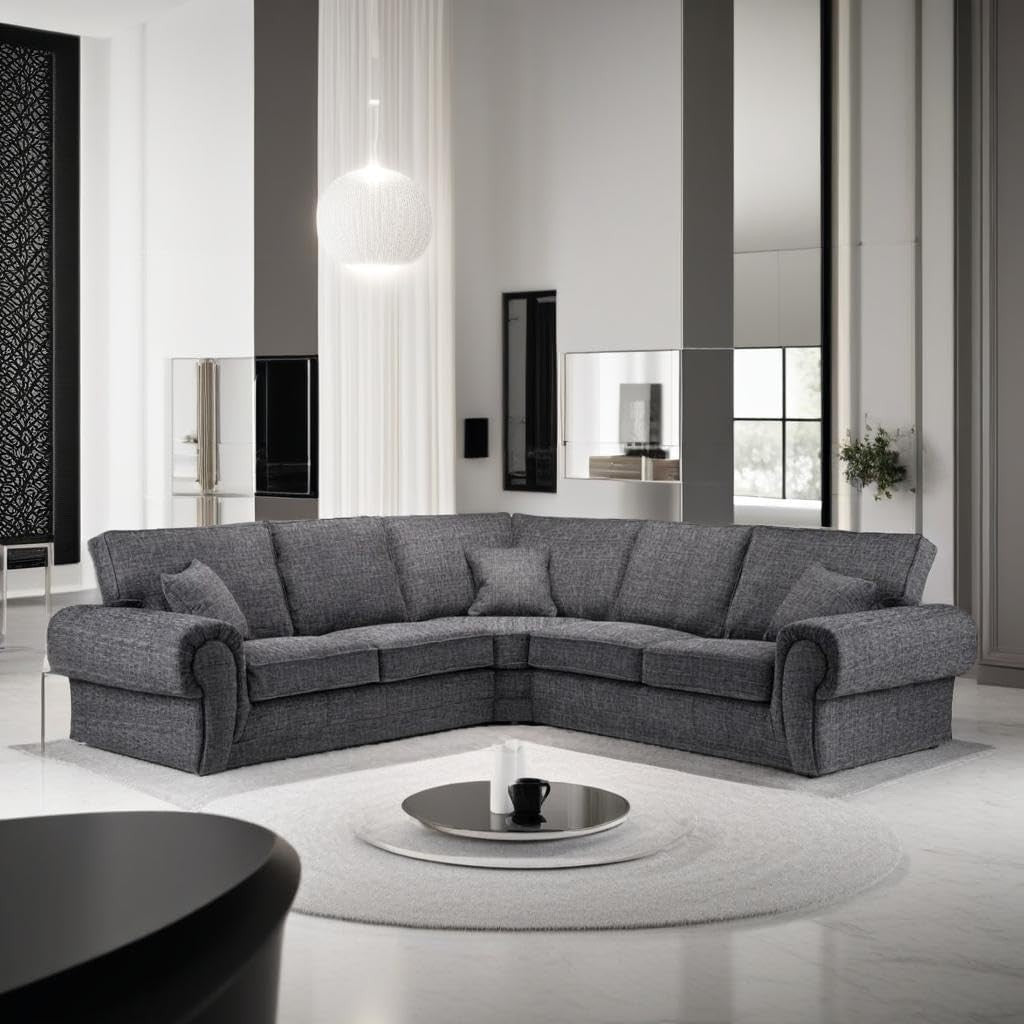 Grey L-Shape 5 Seater Chesterfield Sofa – Comfy Sectional Chenille Couch