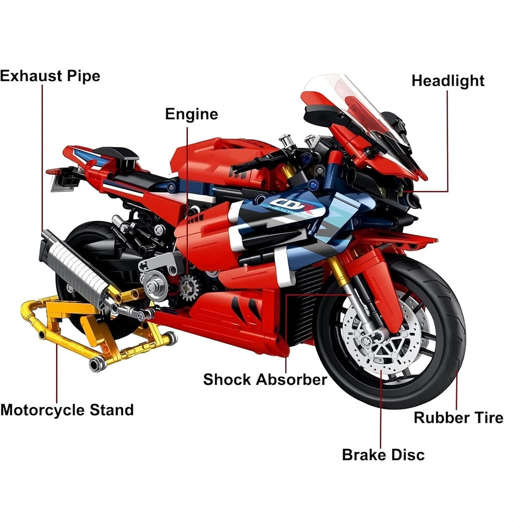 1017-Piece Motorcycle Building Kit with Realistic Details & Durable ABS