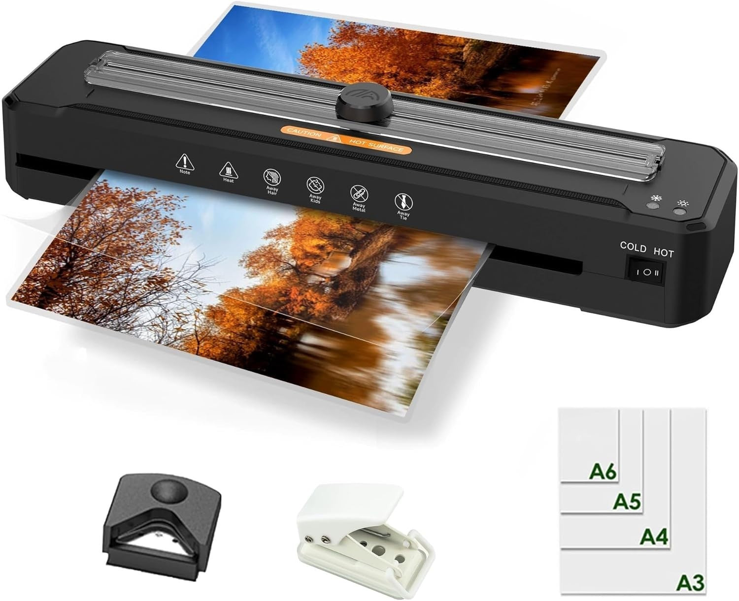 A3 Laminator Hot Cold Built-In Trimmer Fast 2-Min Warm-Up Anti-Jam