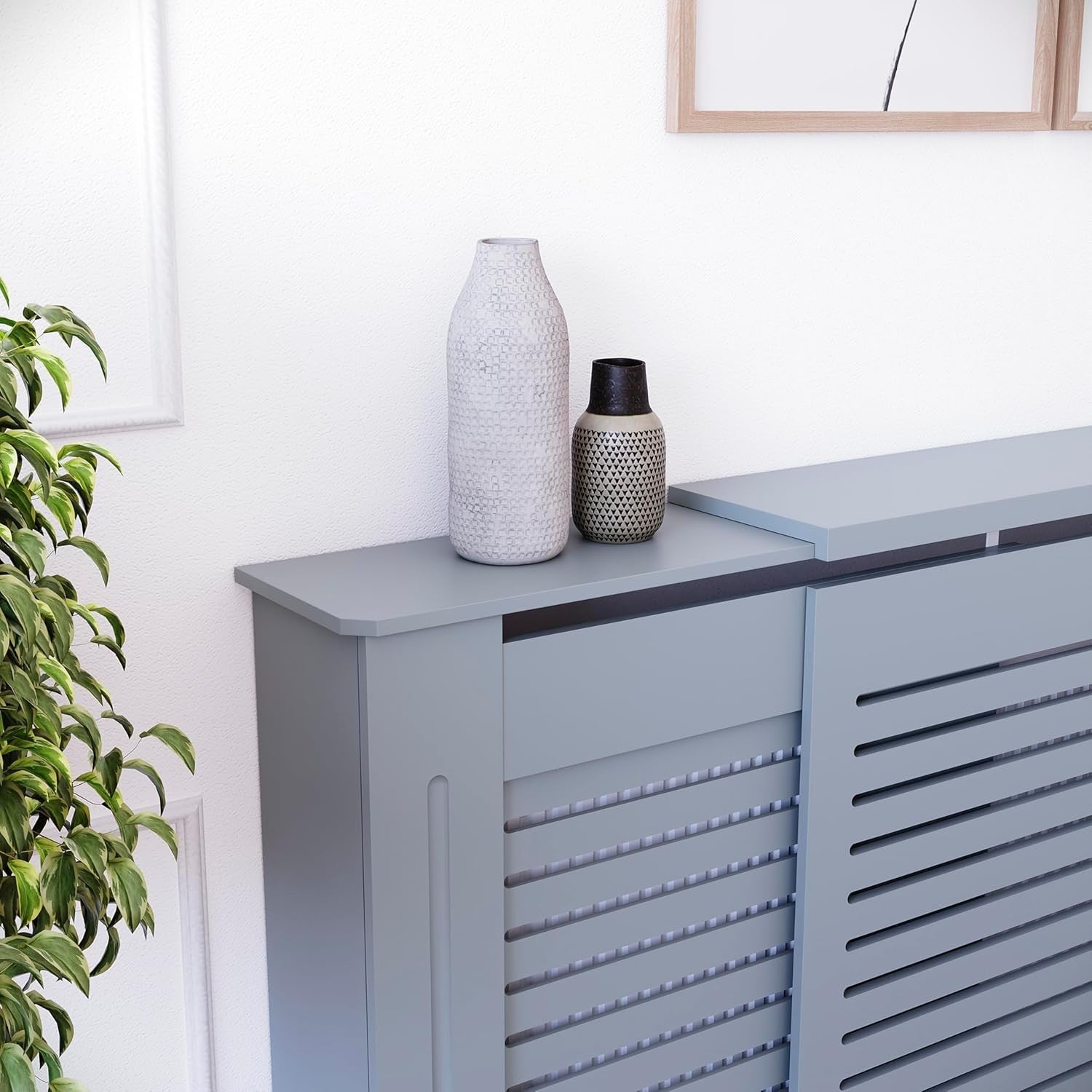 Adjustable Grey Radiator Cover 195x80x16cm Modern MDF Slatted Heating Cabinet