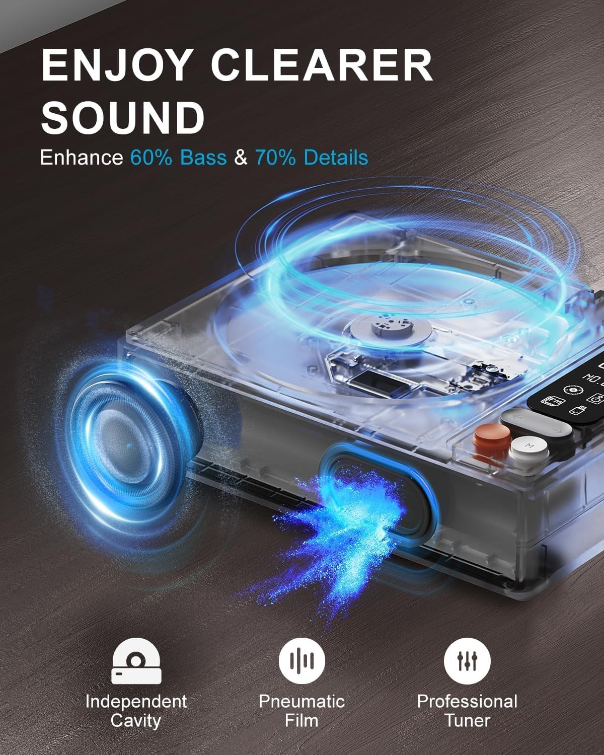 Portable CD Player Bluetooth Speakers Optical USB FM Radio Rechargeable