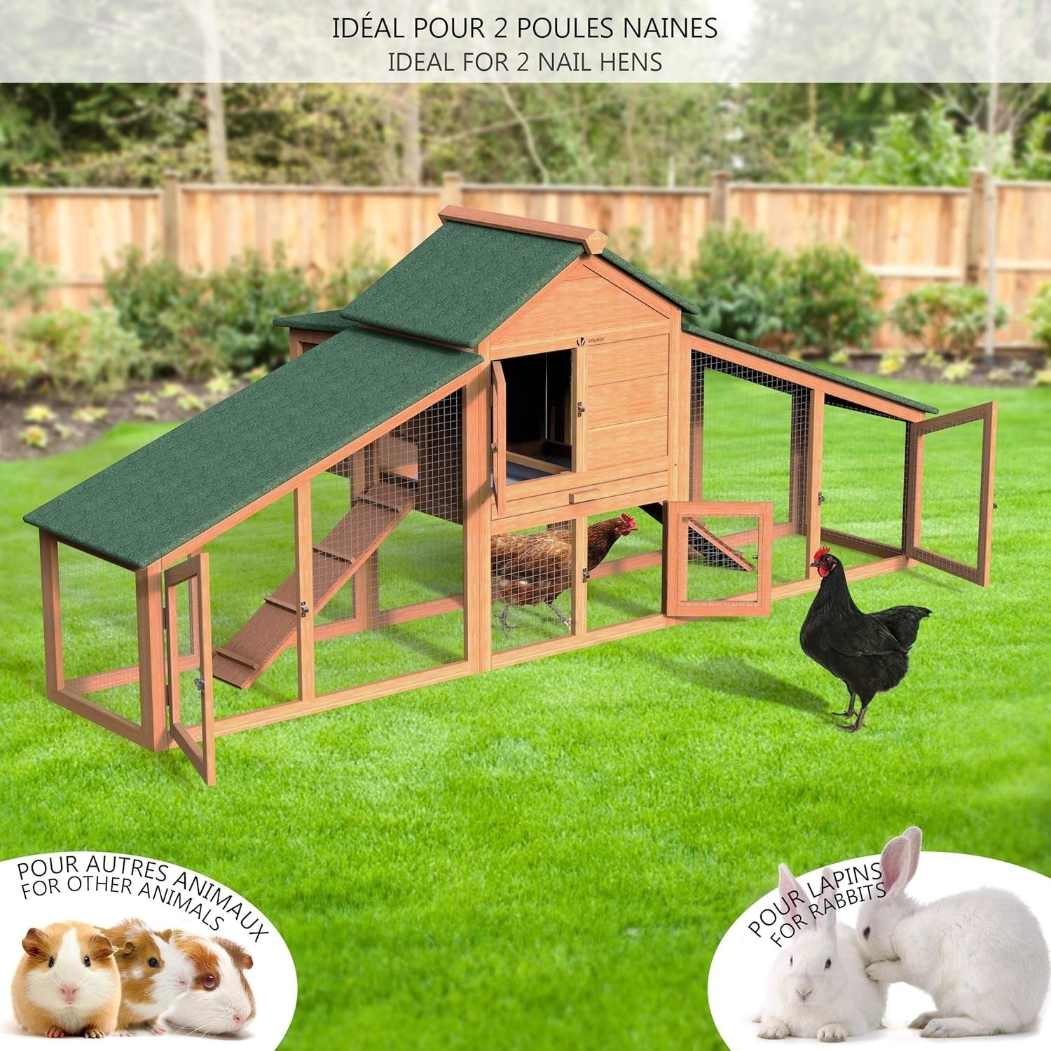 Small Wooden Chicken Coop with Run Nest Box Easy Clean Hutch 2 Hens