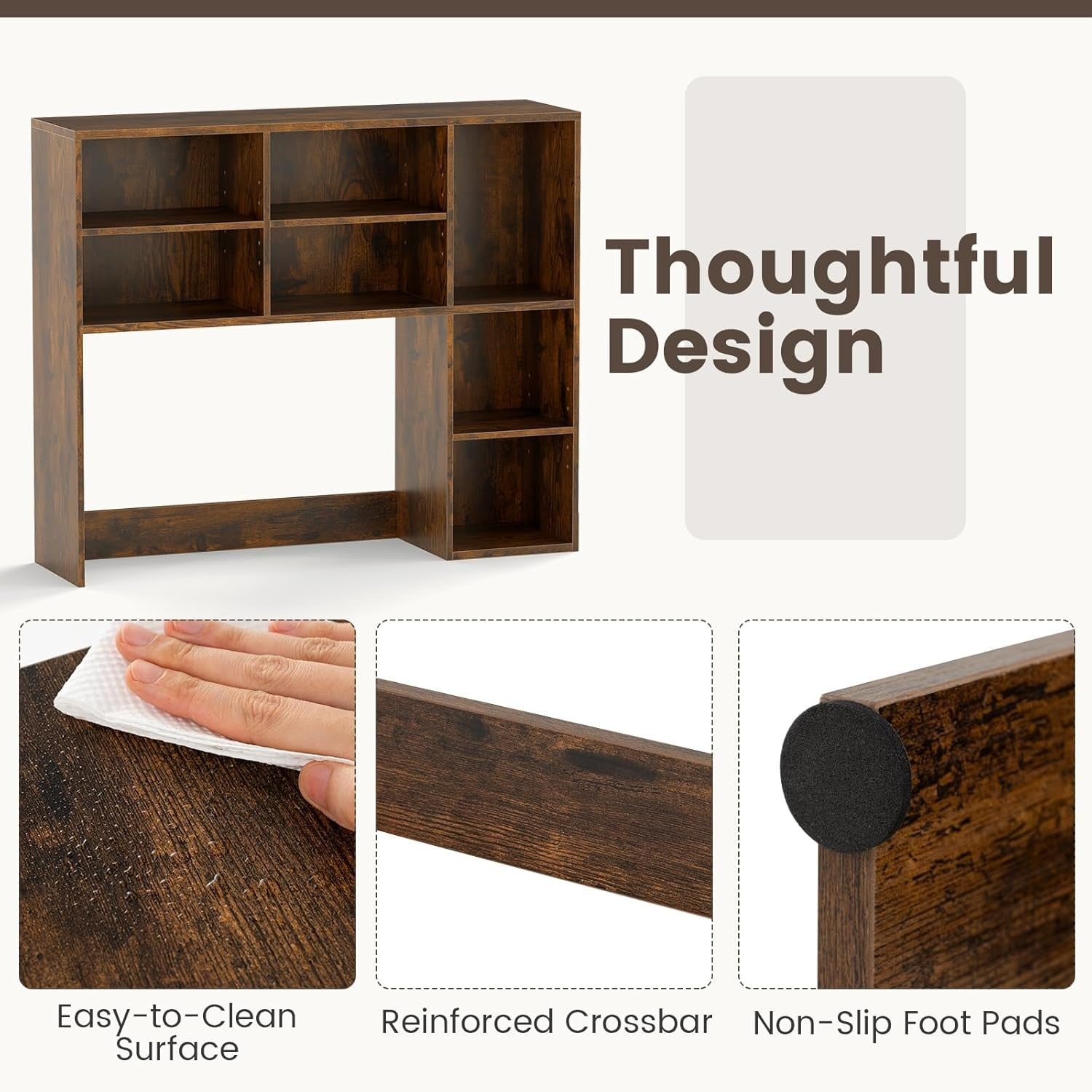 Rustic Brown Desktop Bookshelf 3-Shelf Adjustable Hutch Organizer Rack 94cm