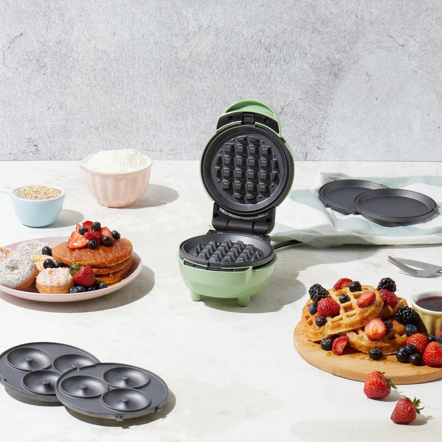 3-in-1 Mini Waffle Doughnut Pancake Maker – Non-Stick Plates, Fast Heat-Up, Comp