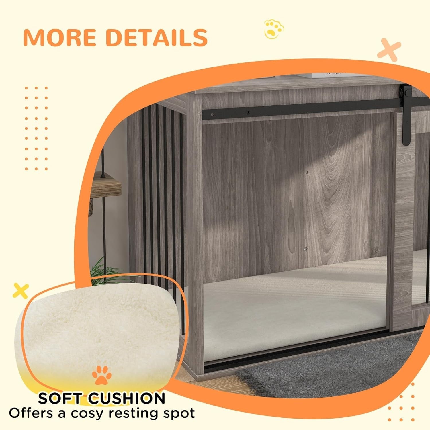 Heavy Duty Extra Large Dog Crate Furniture with Sliding Barn Door & Cushion