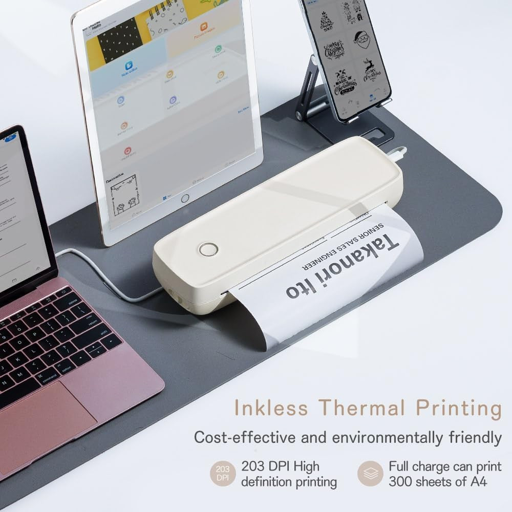 A4 Portable Thermal Printer 203DPI Bluetooth Inkless