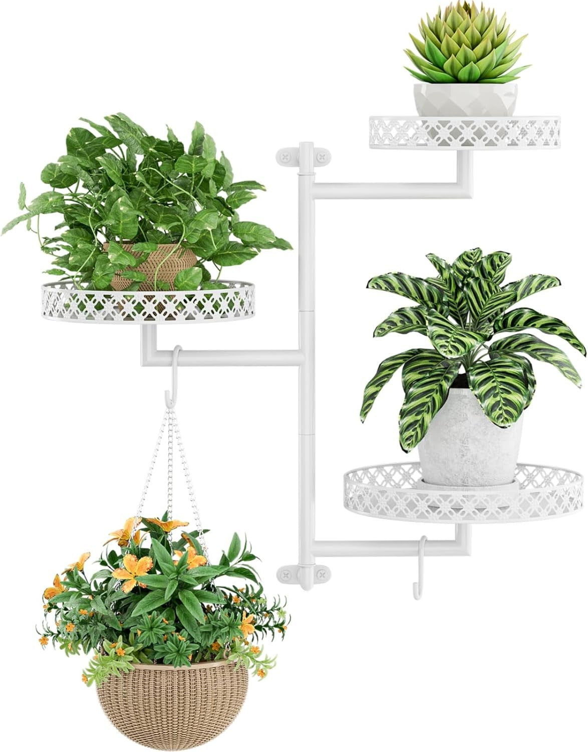3 Tier Rotating Window Plant Shelf White | Metal Wall Hanging Planter Rack