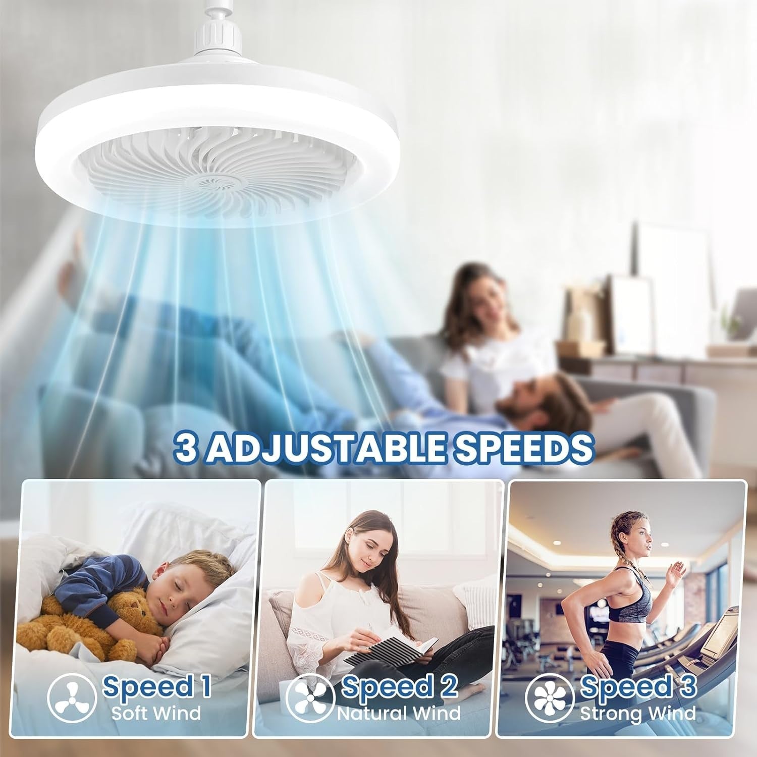 30W LED Ceiling Fan Light, 3 Speeds, Remote, Dimmable & Timer, White
