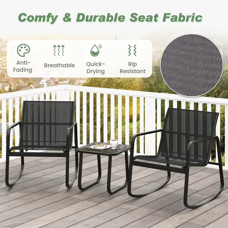3PC Metal Patio Rocking Chair & Table Set Outdoor Garden Balcony Bistro