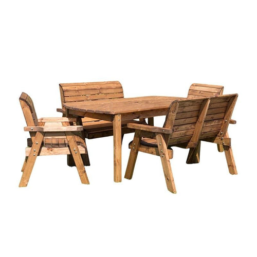 6 Seater Wooden Garden Dining Set Outdoor Table & Benches Rustic Patio Set