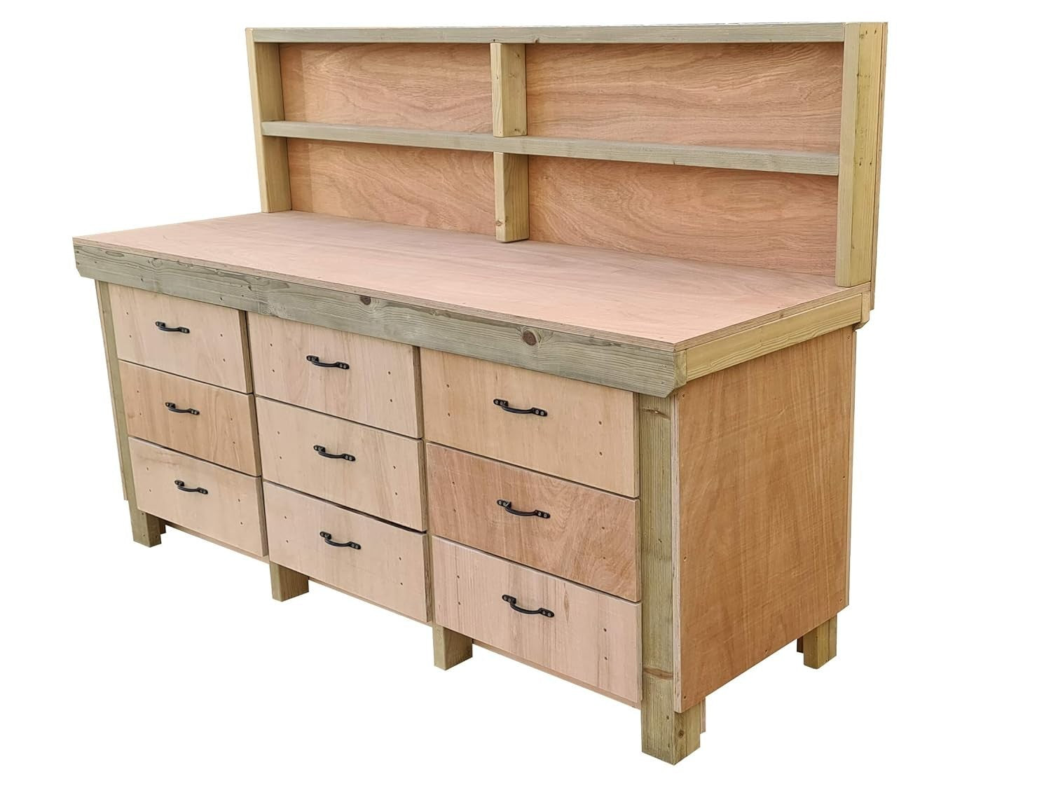 8ft Heavy Duty Wooden Workbench Tool Cabinet with Back Panel & Drawers