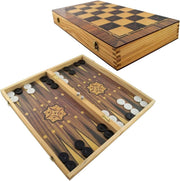 Large Wooden Backgammon Set 40x40cm Folding Board with Chessboard