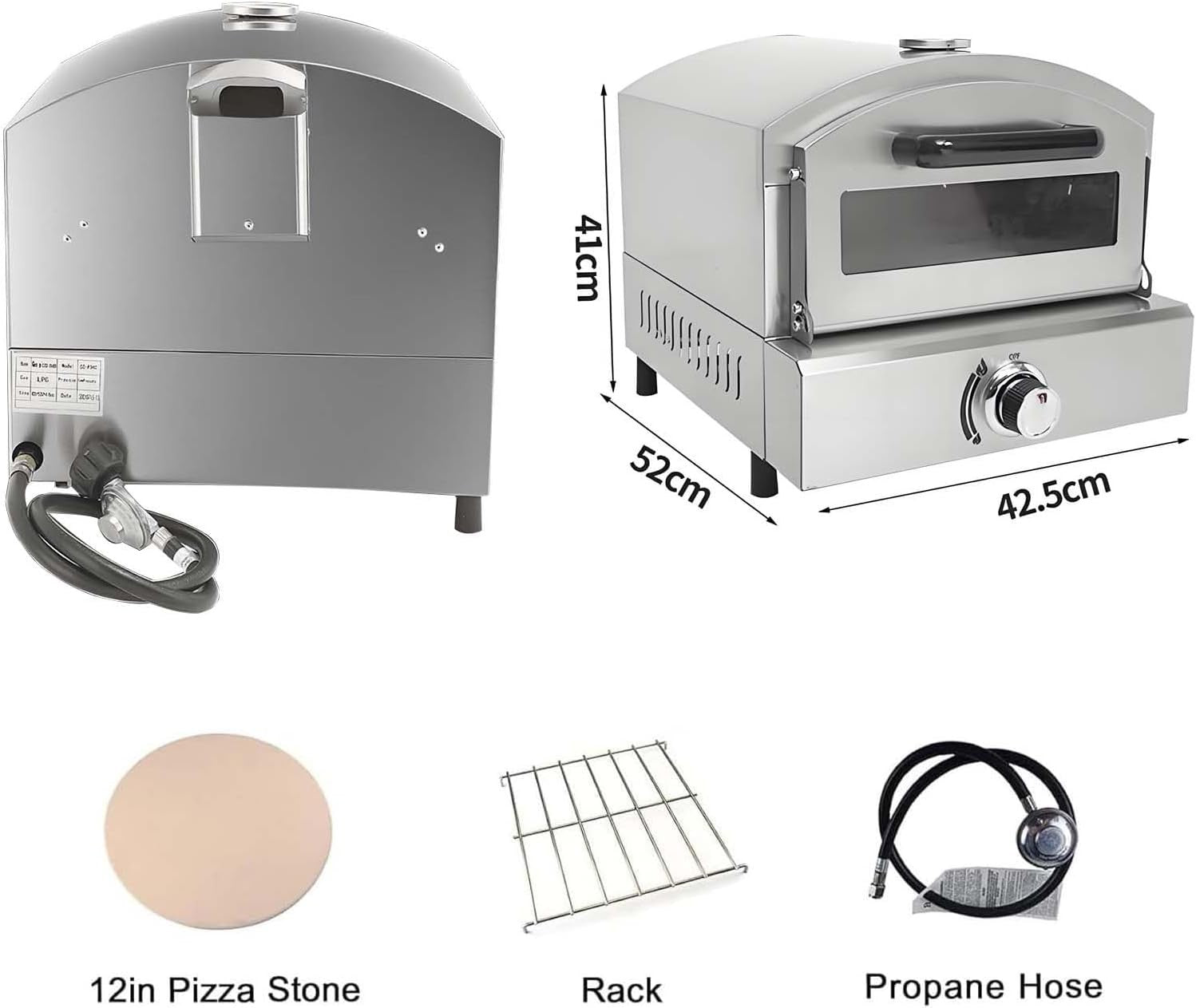 Stainless Steel Gas Pizza Oven | Outdoor BBQ Grill with Thermometer & Tray