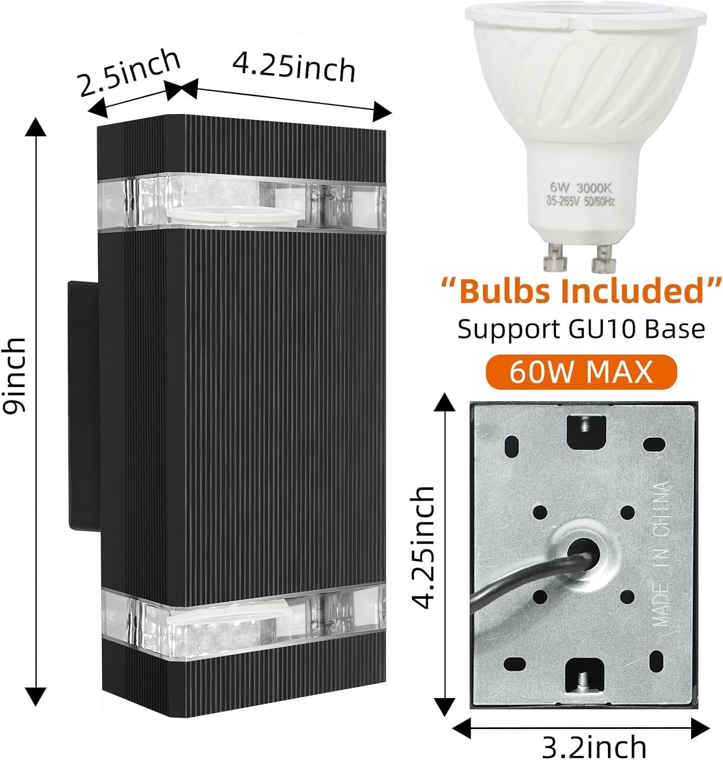 4x Outdoor Wall Lights LED Up Down IP44 Waterproof Sconces w/ GU10 Bulbs