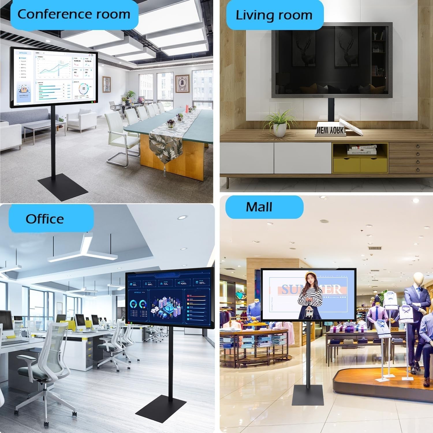 360° Swivel TV Floor Stand Adjustable Height for 14-43” LCD OLED TVs, 20kg