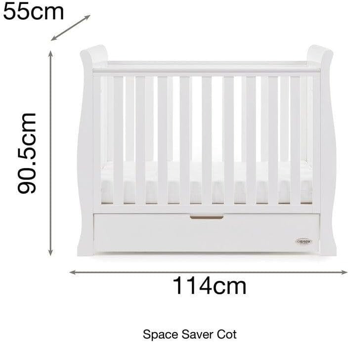 Space Saver Sleigh Cot Bed with Drawer Adjustable Height Baby Crib 114x55cm