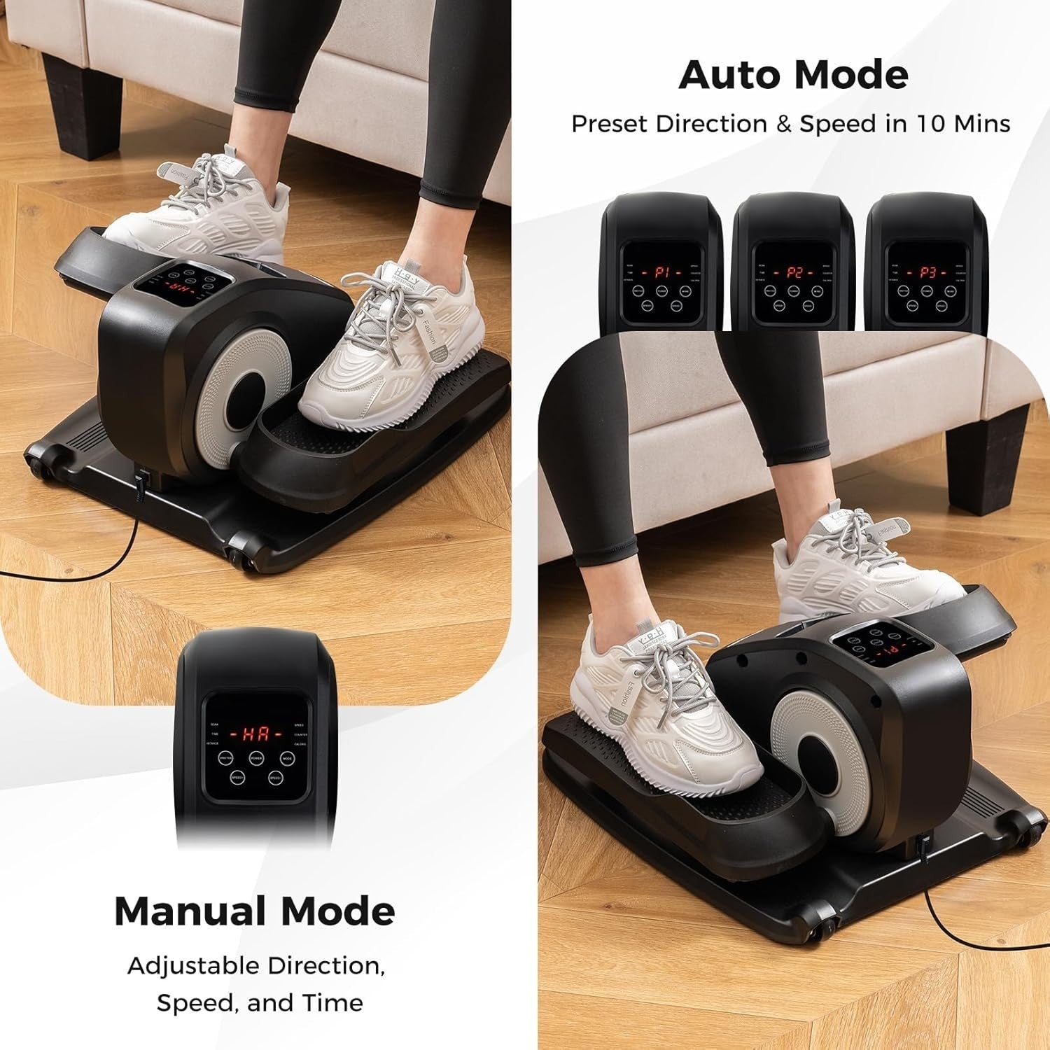 Under Desk Electric Mini Elliptical Pedal Exerciser LED Display Portable