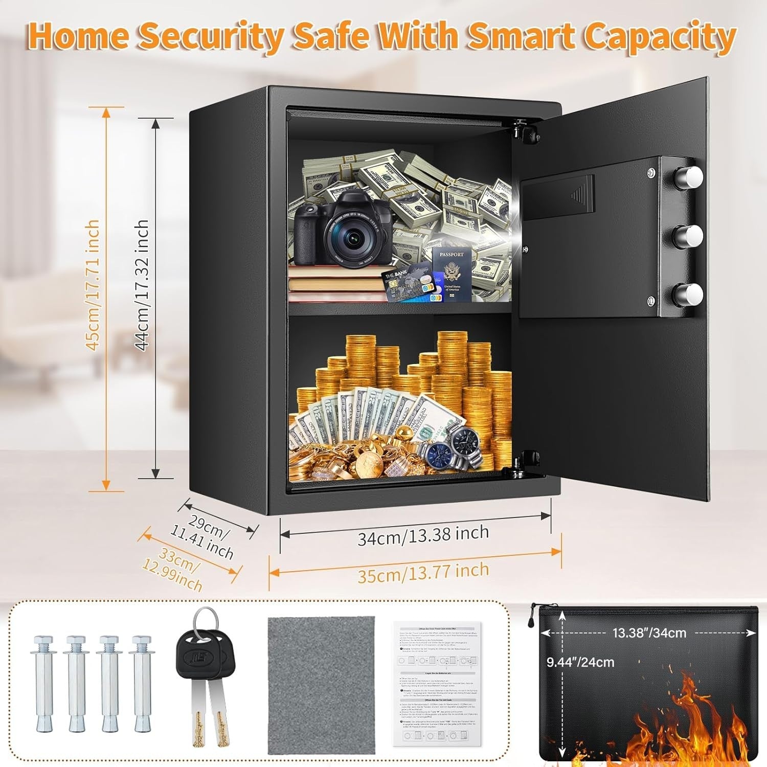 52L Digital Safe Box A4 Document Safe Alarm Security Cabinet Lock
