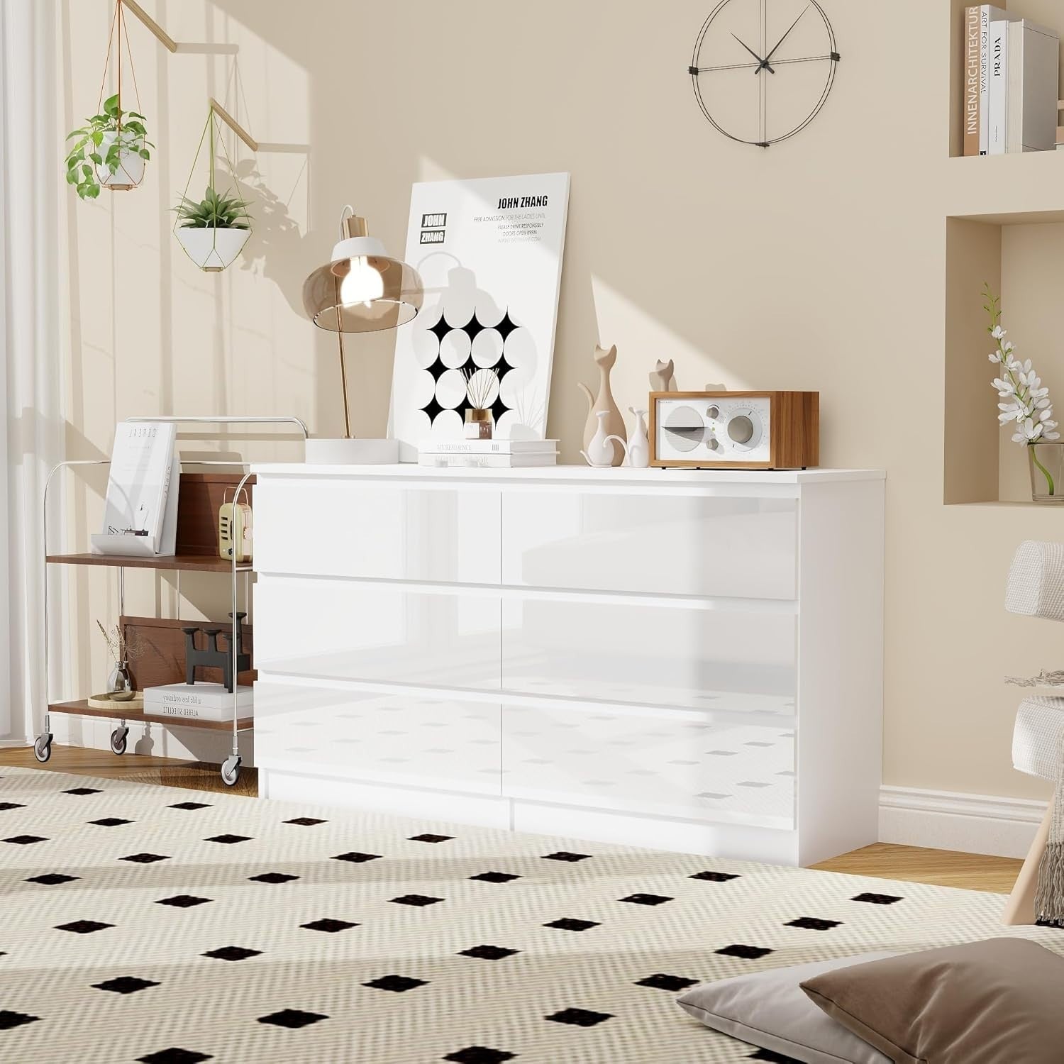High Gloss 6-Drawer Chest Storage Cabinet | Wall Mount Bedroom Organizer