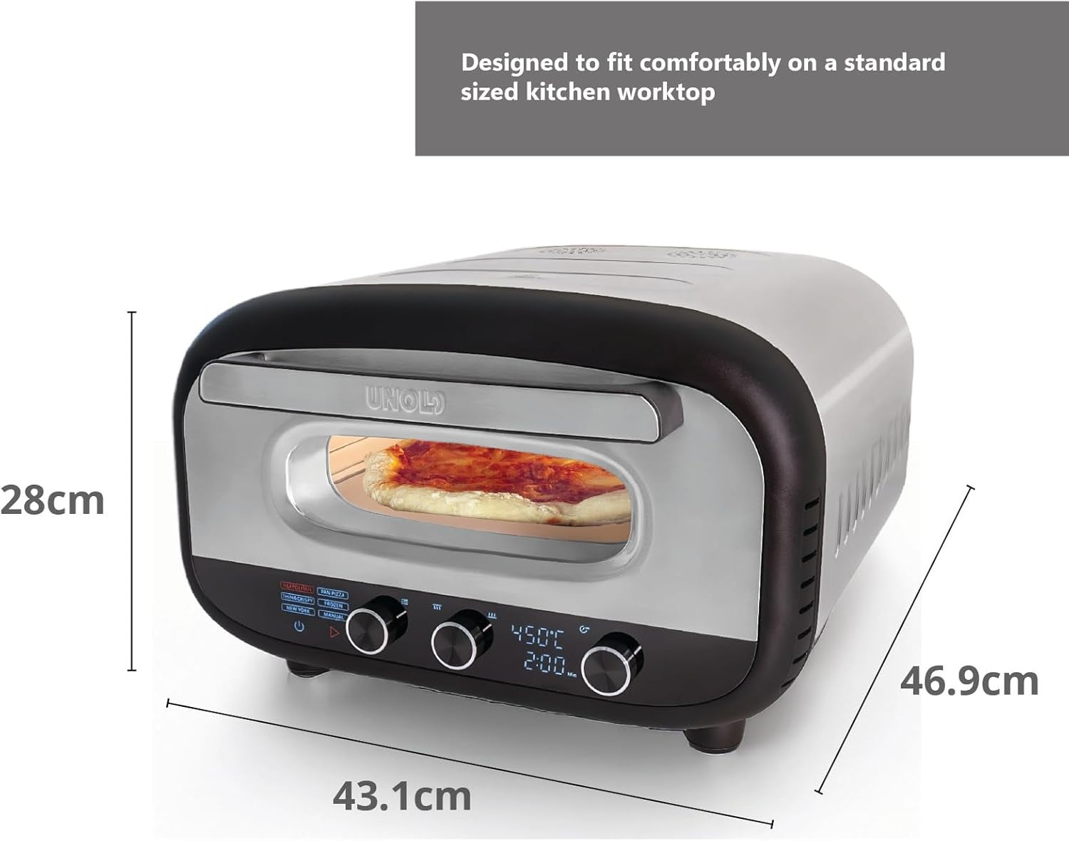 Indoor Electric Pizza Oven 450°C 32cm Stone Maker Dual Heat Timer LCD Display