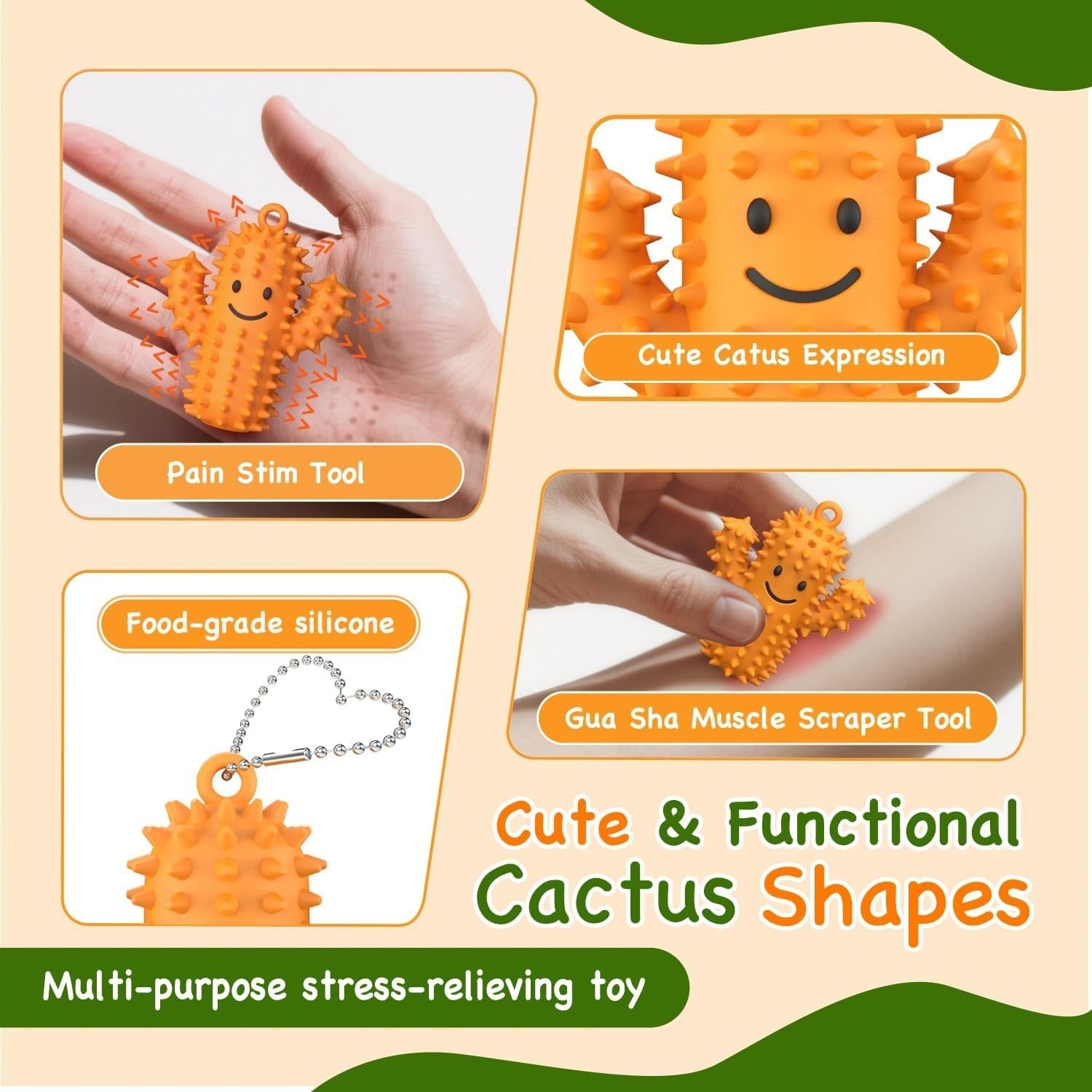 2pcs Spiky Cactus Pain Fidget Silicone Stress Relief Anxiety Keychain