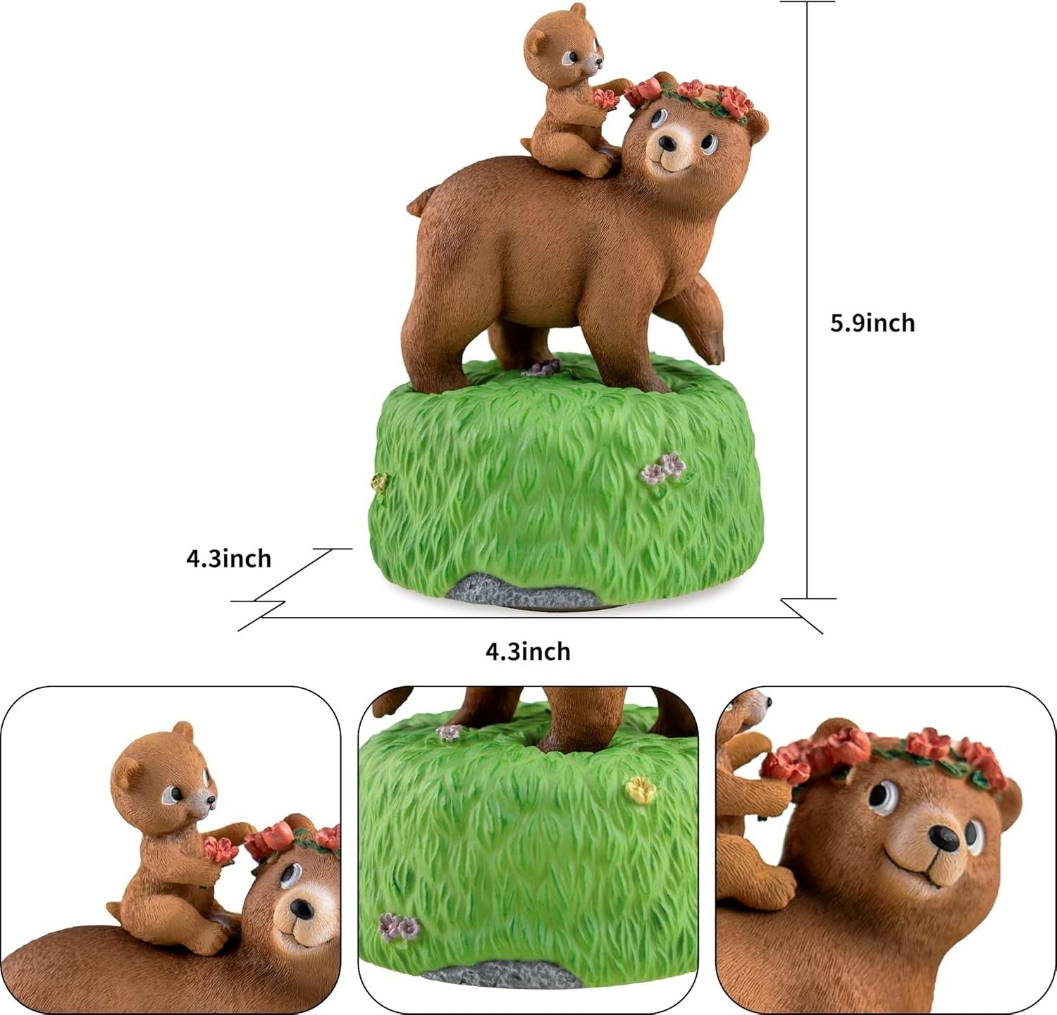 Mother & Daughter Bear Music Box Hand-Painted Vintage Figurine