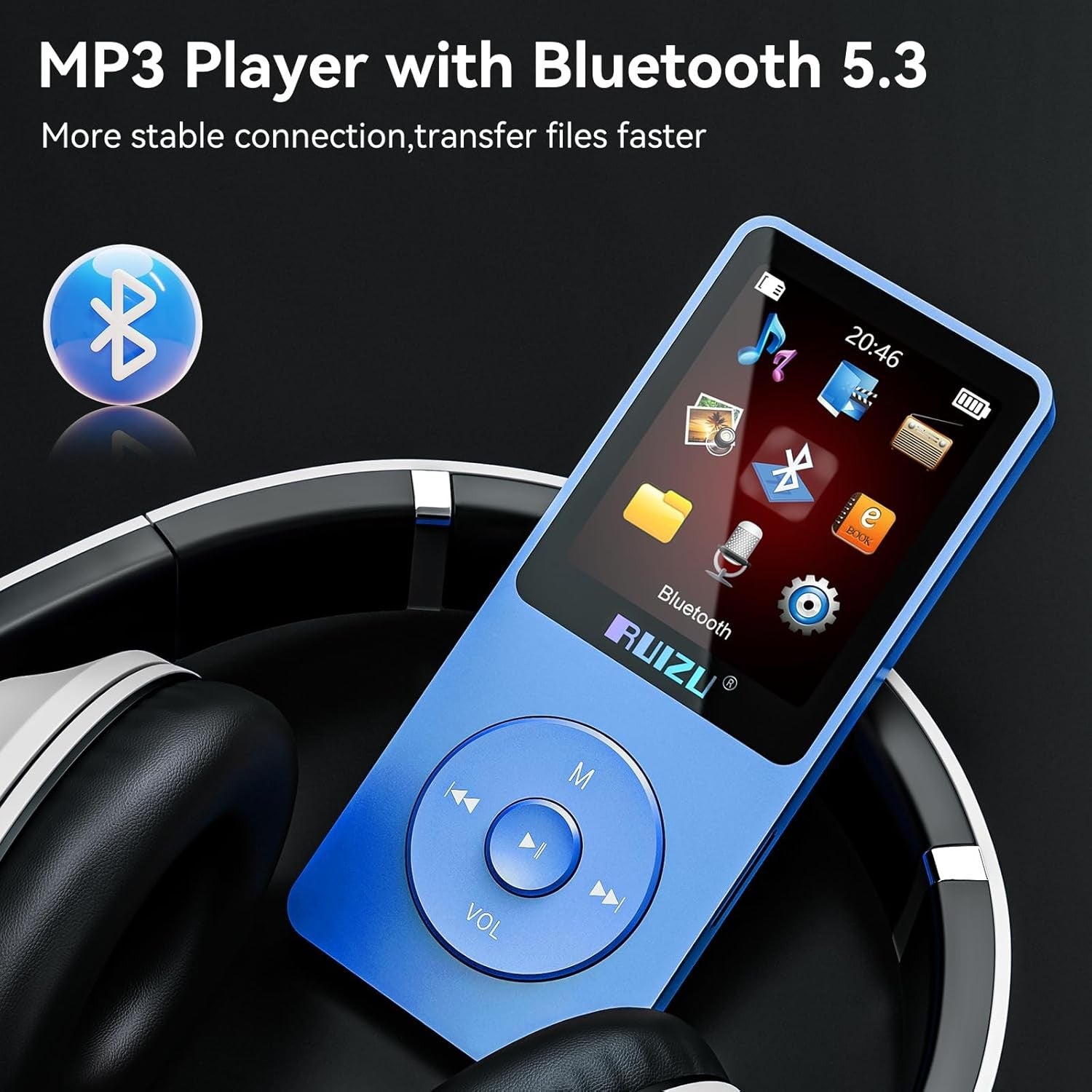 64GB MP3 Player Bluetooth 5.3 80H Battery 1.8" Screen TF 128GB